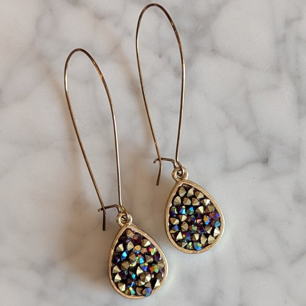 Glitter Stone & Multicolor Fringe Earrings - Picture 5 of 7